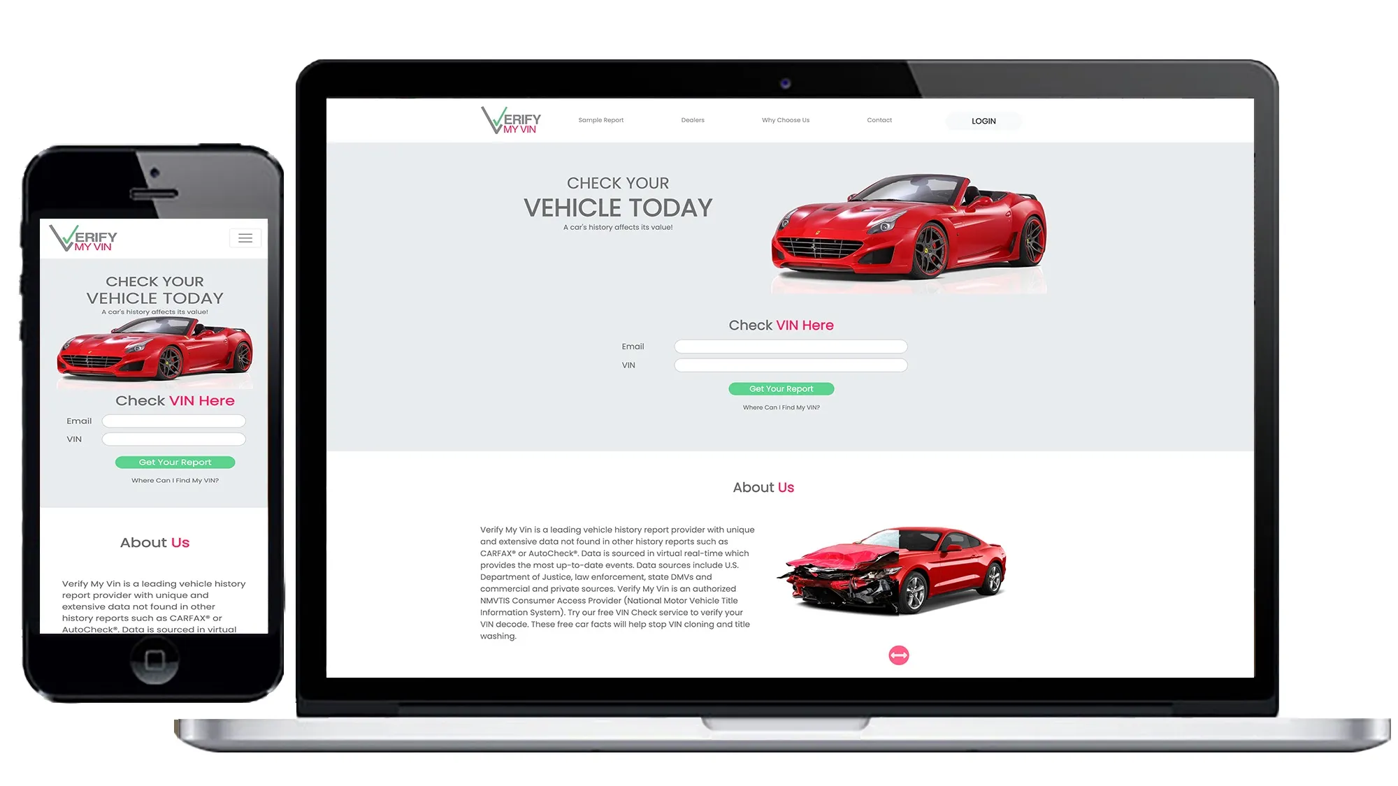 Custom VIN report sales platform dashboard
